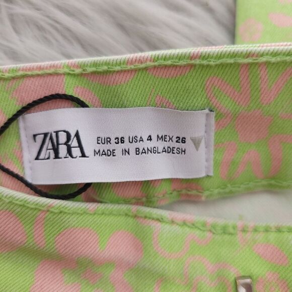 Zara Green Pin Floral Raw Hem Bootcut Jeans Womens Size US 4 - Picture 10 of 11